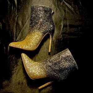 Black and Gold Glitter Ankle Booties